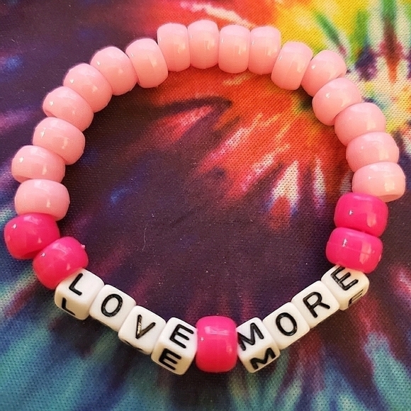 HANDMADE Pink Love More Inspirational Beaded Kandi Bracelet - Picture 1 of 1